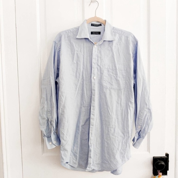 Nautica Blue and White Button Down - 16 Neck 32/33 Sleeve - Picture 1 of 3